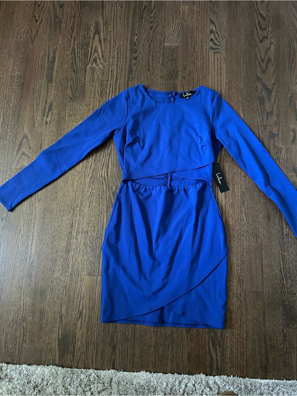 Lulu's Electric Blue Long-Sleeve Wrap-Front Midi Dress
